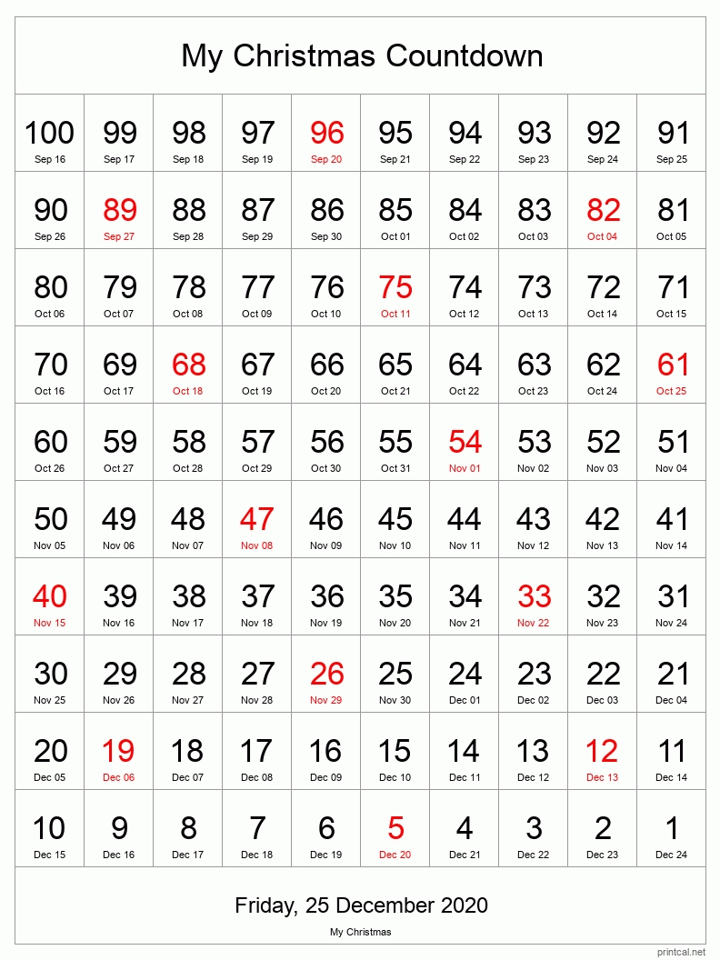 Printable Countdown Calendar