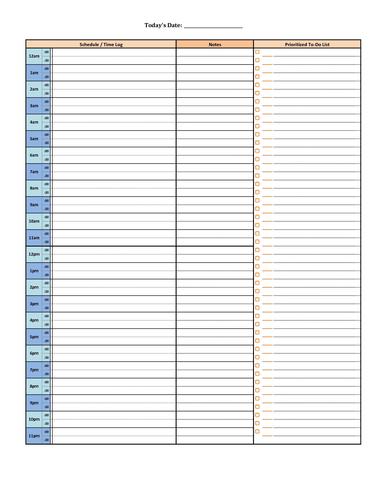 printable daily hourly schedule template | weekly planner