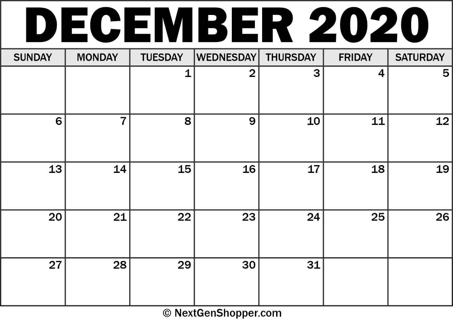 printable december 2020 calendar template task management