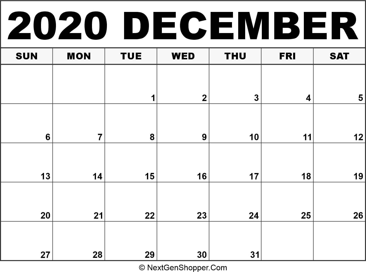 Printable December 2020 Calendar Template Task Management