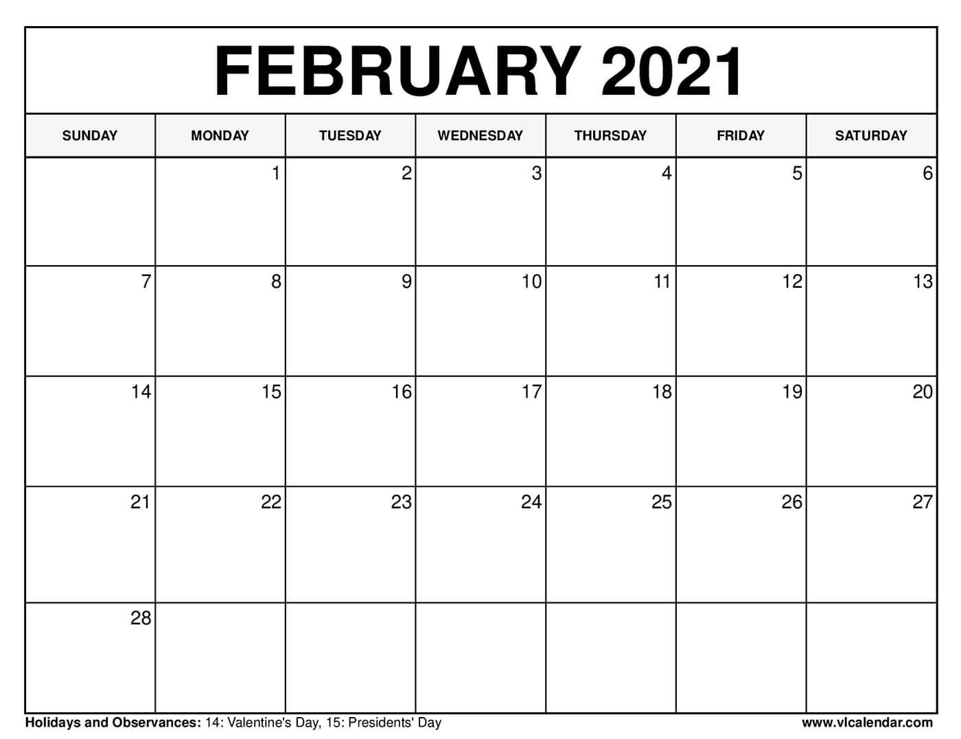 Printable February 2021 Calendars