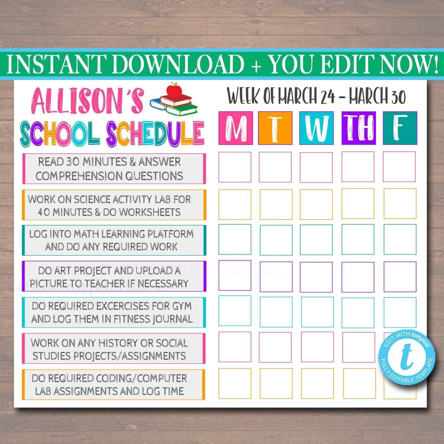 Printable Homeschool Schedule Daily Subject Checklist