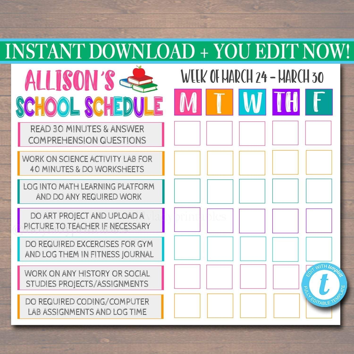 printable homeschool schedule daily subject checklist