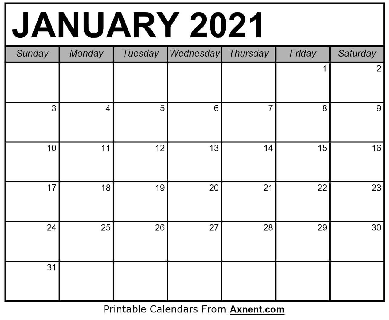 Printable January 2021 Calendar Template Time Management