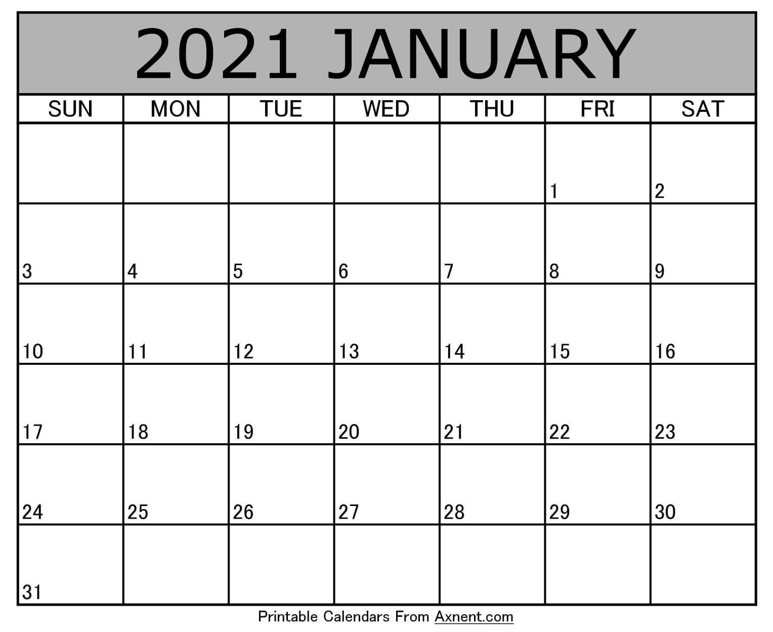 Printable January 2021 Calendar Template Time Management