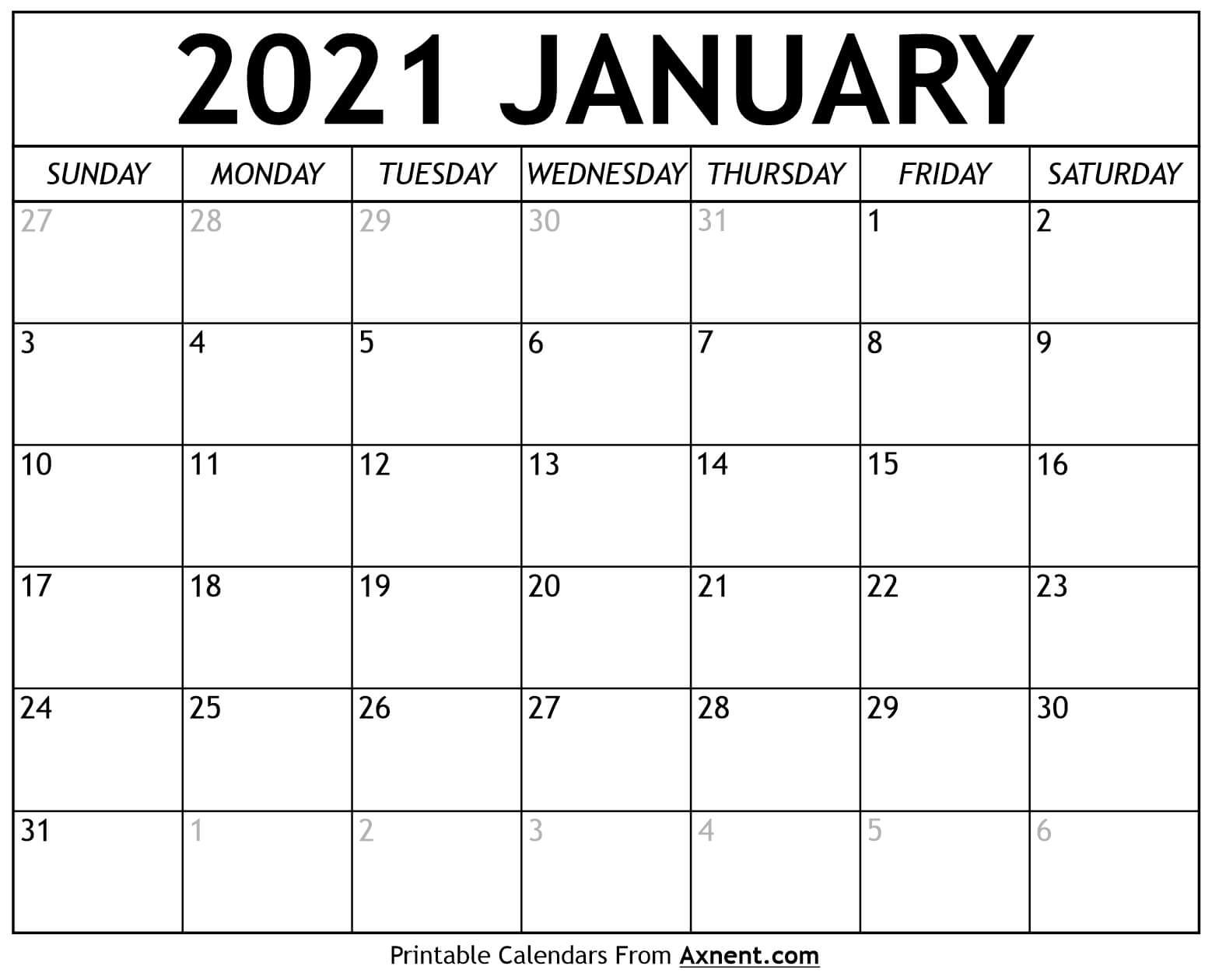 printable january 2021 calendar template time management