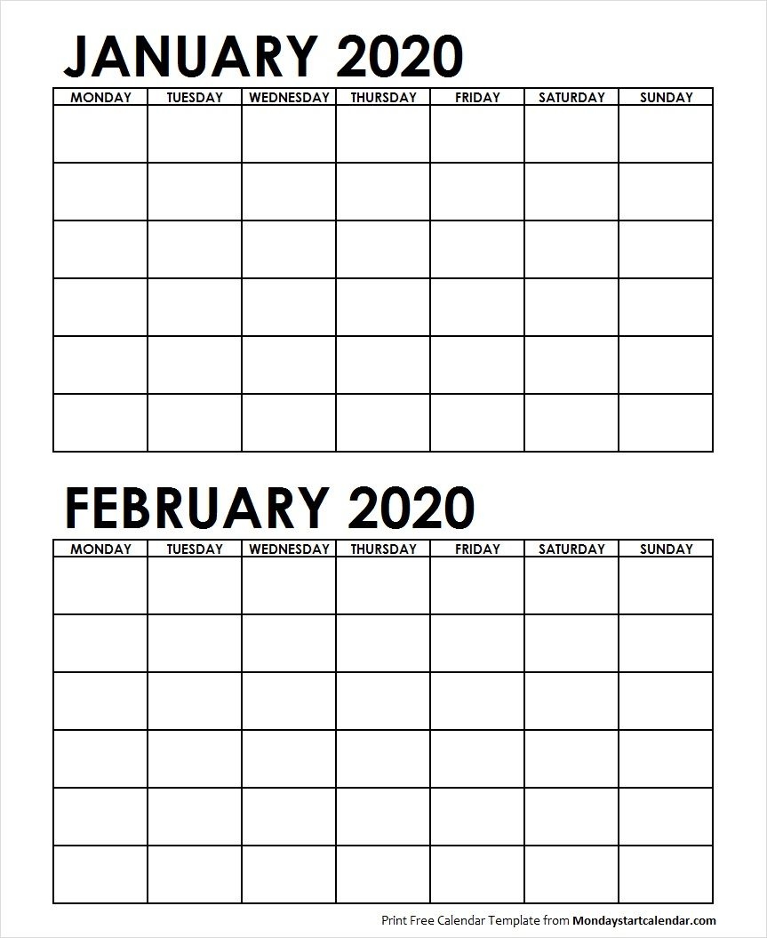 Printable January February 2020 Calendar Template Blank