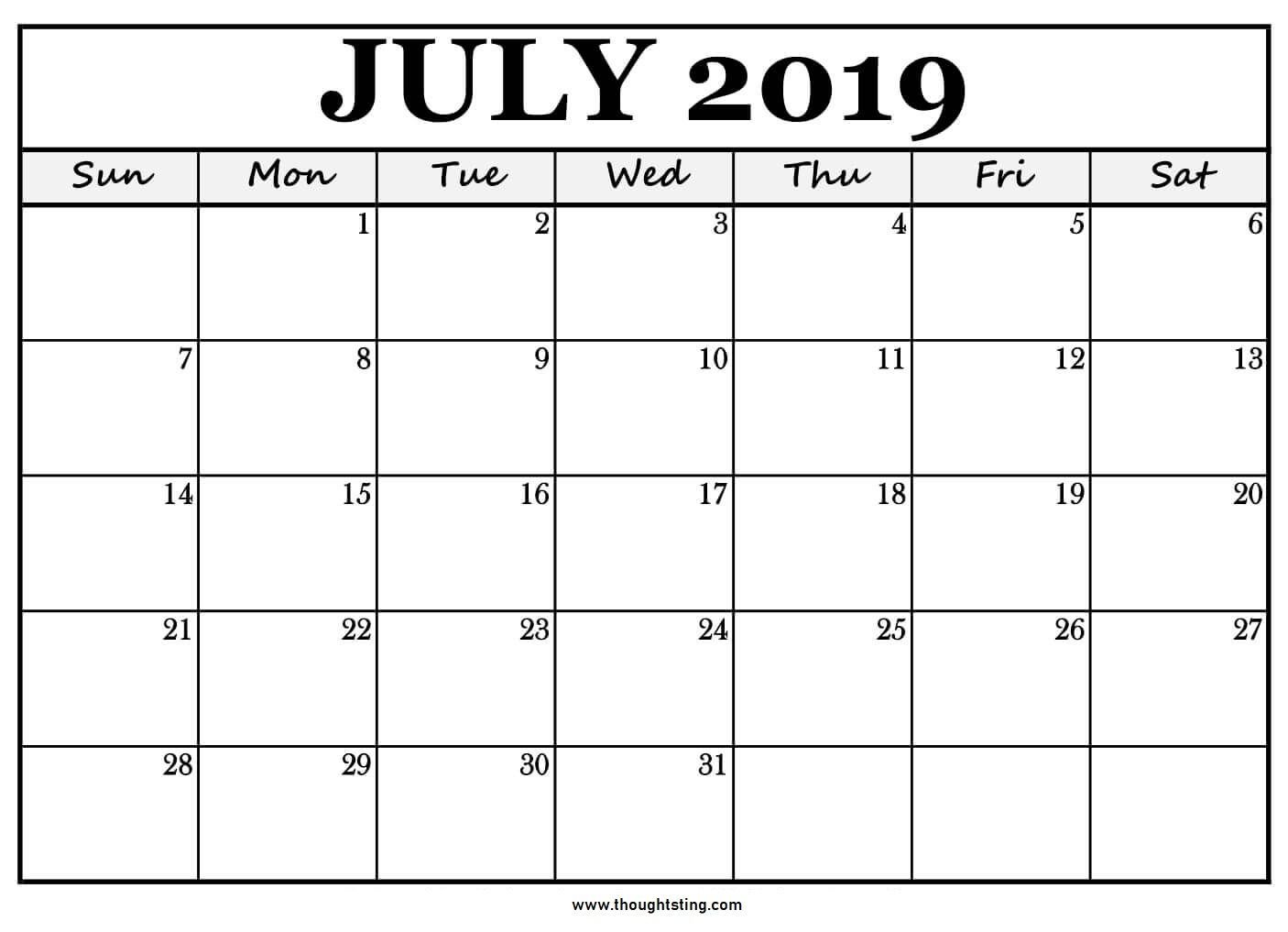 Printable July 2019 Calendar Large Boxes | Calendar