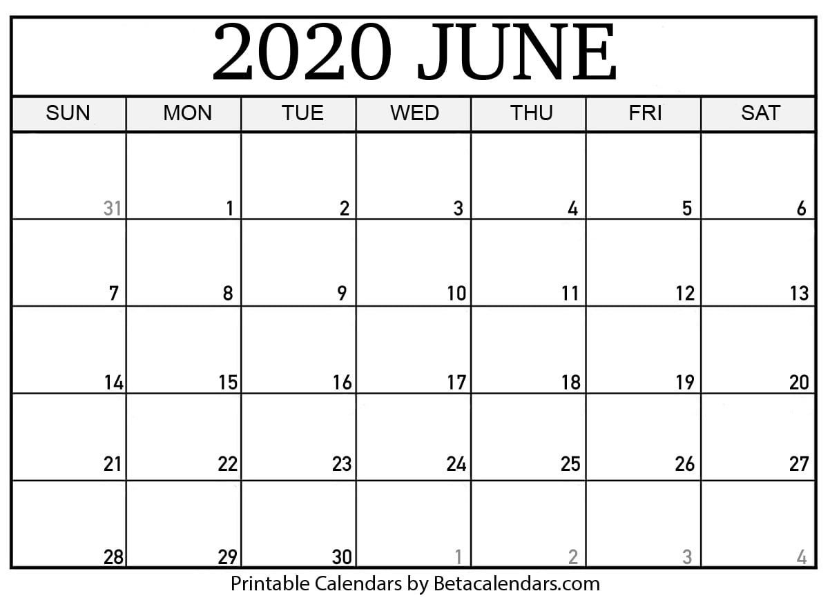 Printable June 2020 Calendar Beta Calendars