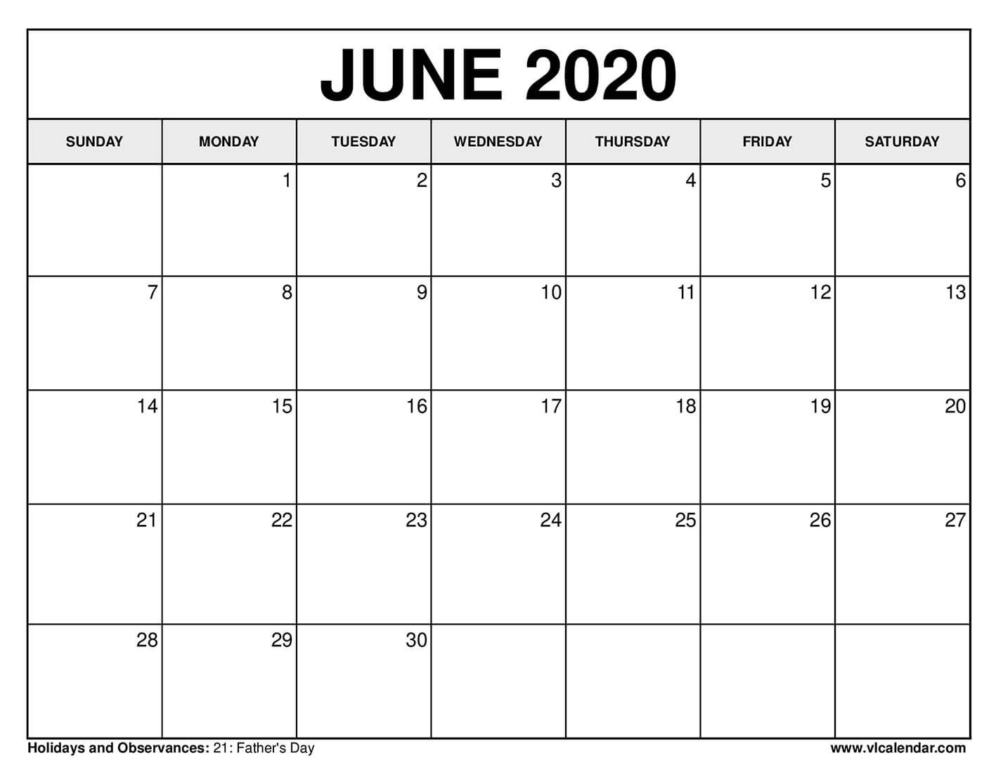 Printable June 2020 Calendars
