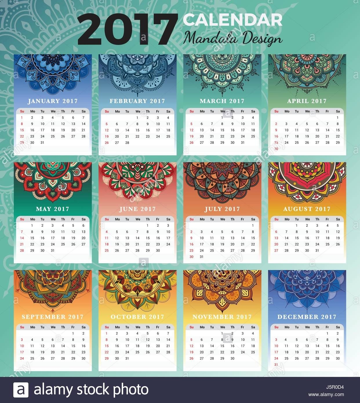 Printable Monthly Calendar 2017 Design With Colors Of