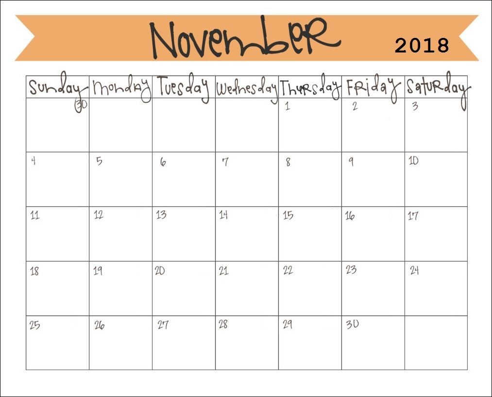 Printable November 2018 Monthly Calendar | November Calendar