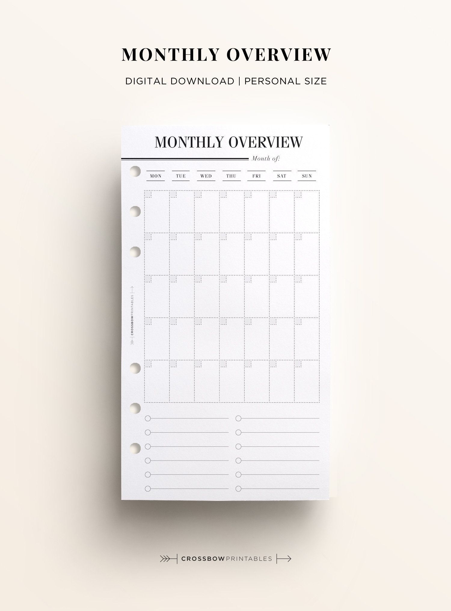 Printable Personal Monthly Overview, Monthly Schedule & Calendar, Printable Personal Size Month On One Page, At A Glance