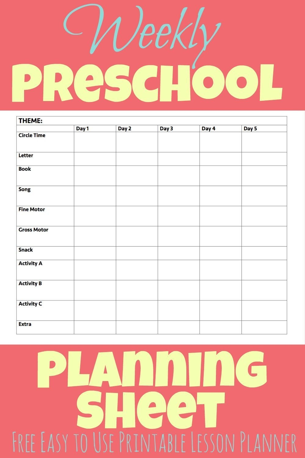 Printable Preschool Week Planning Sheet More Excellent Me