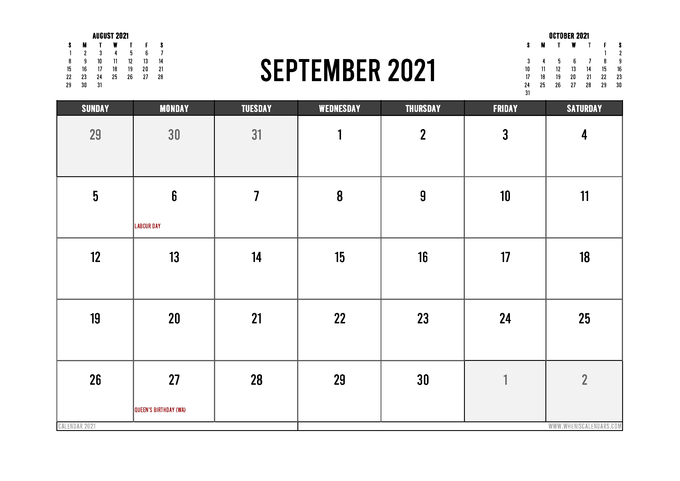 Printable September 2021 Calendar Canada 12 Templates – Free