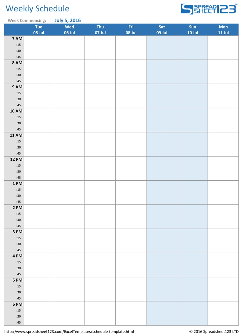 printable weekly and biweekly schedule templates for excel