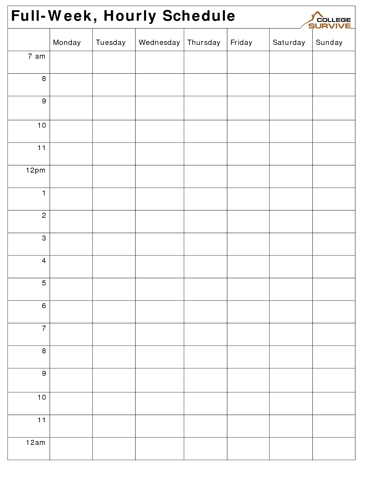 printable weekly hourly schedule template … | weekly planner