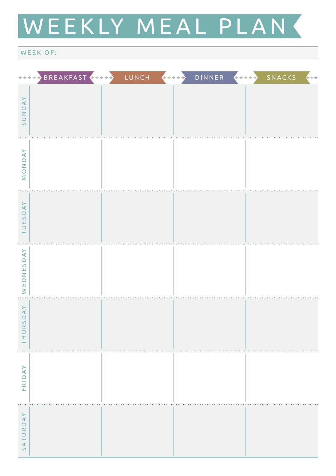 Printable Weekly Meal Plan Casual Style Pdf Download