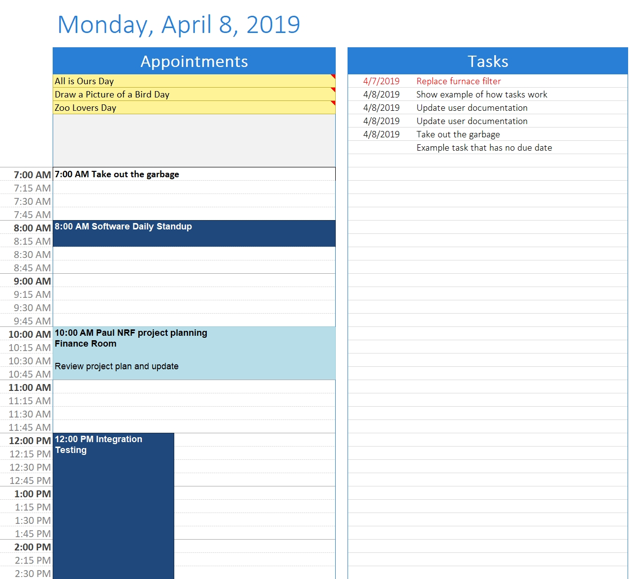 Printablecal | 1 Day/page With Task List Template