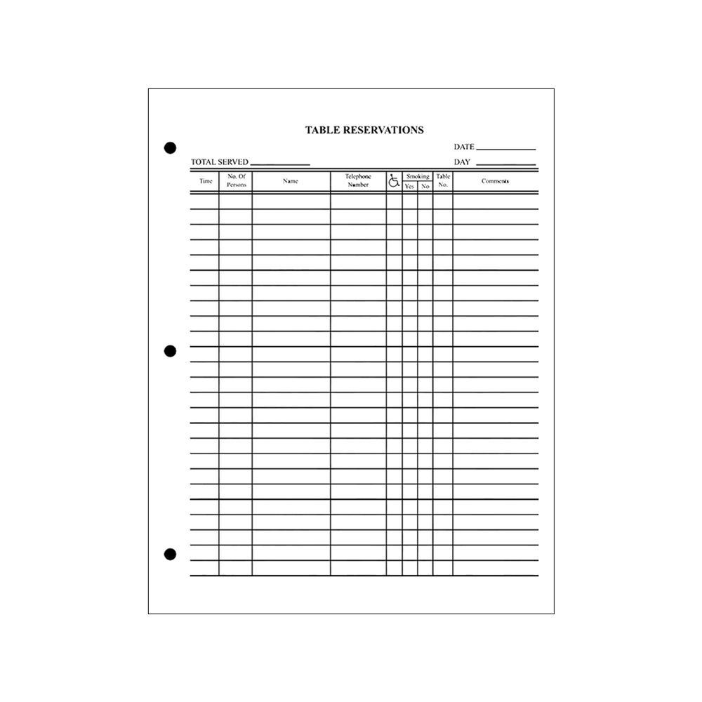 Reservation Book Sheets — Risch Menu Covers & More | Sheets