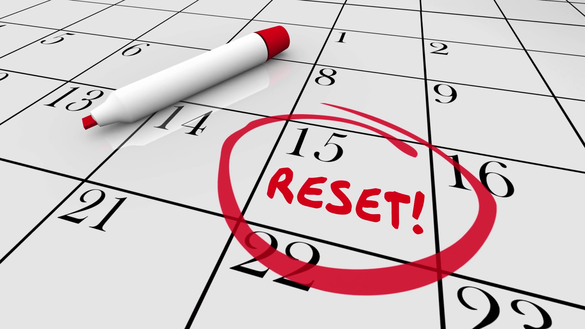 reset change calendar date day circled 3d animation