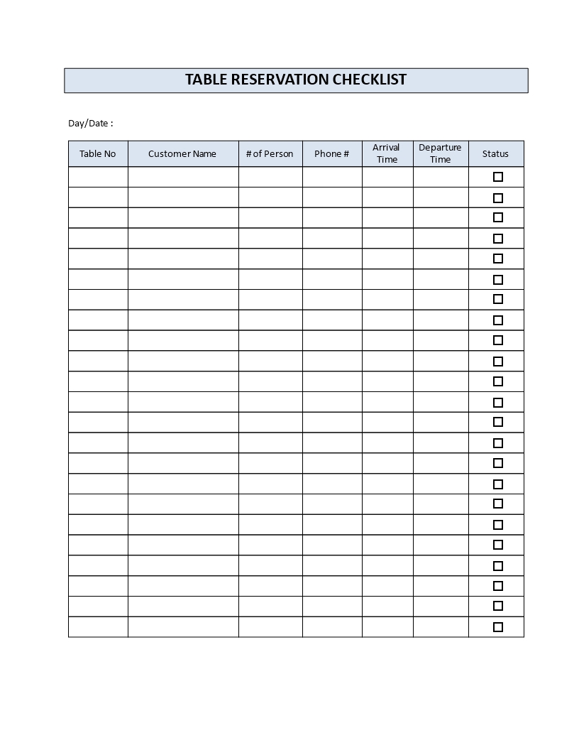 Free Printable Reservation Schedule Template - Example ...