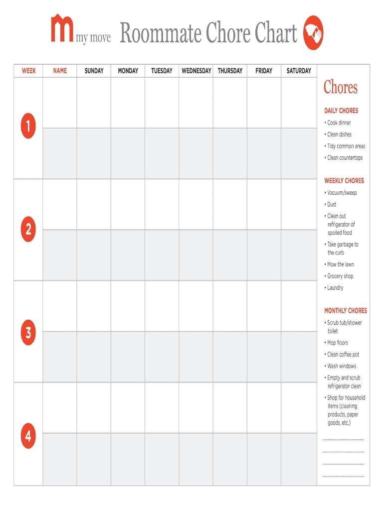 roommate chore chart template fill out and sign printable pdf template | signnow