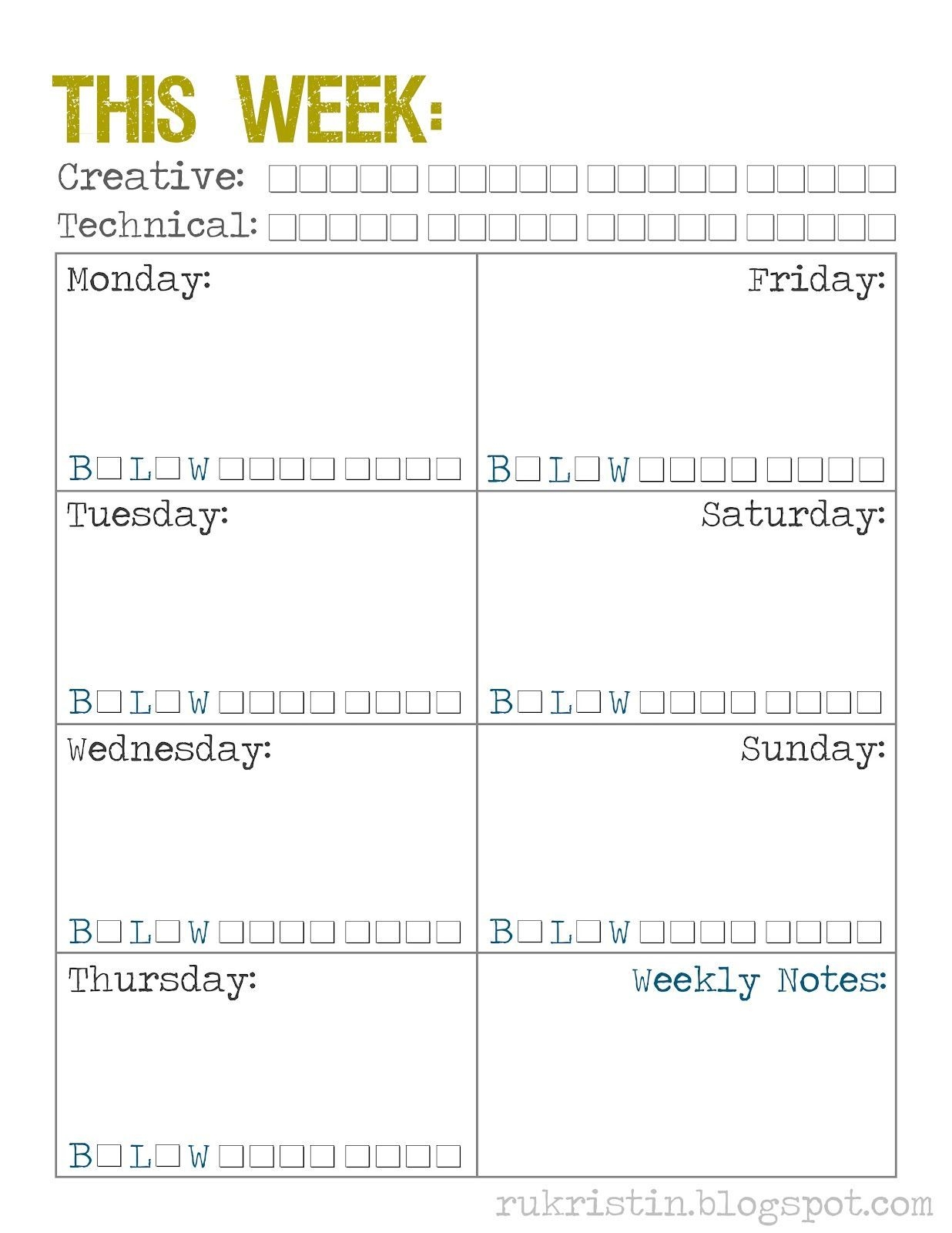Rukristin Papercrafts: Weekly Calendar Template | Weekly