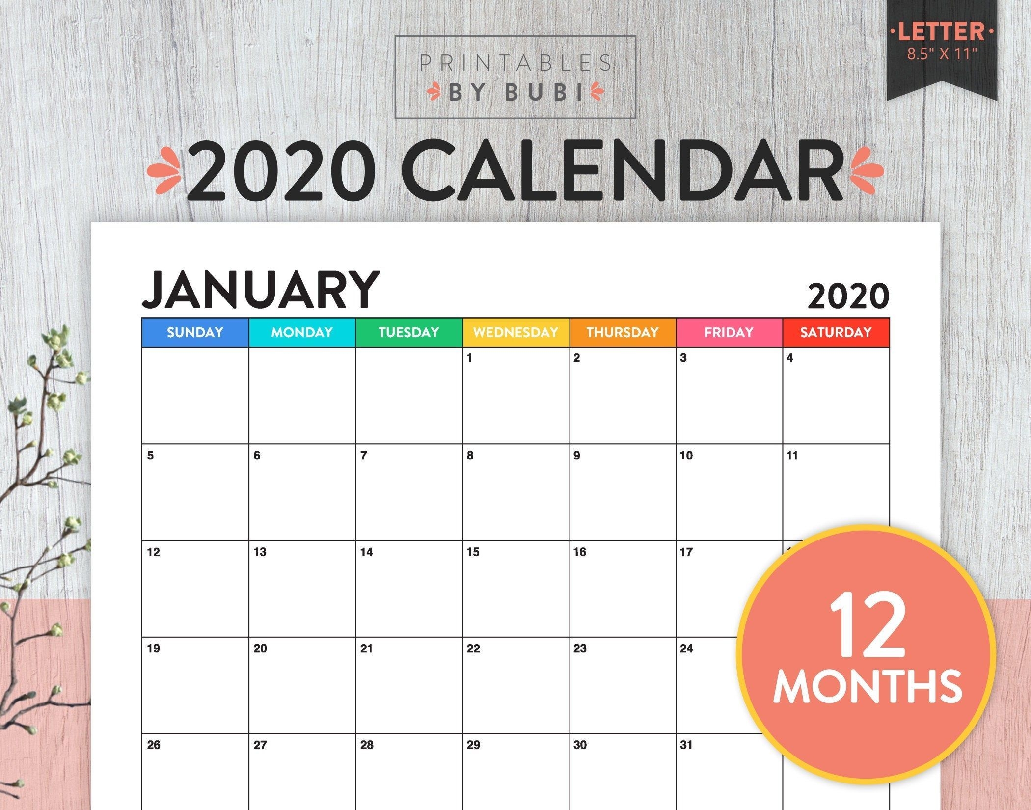 Sale! Printable Monthly Calendar 2020, Calendar Printable