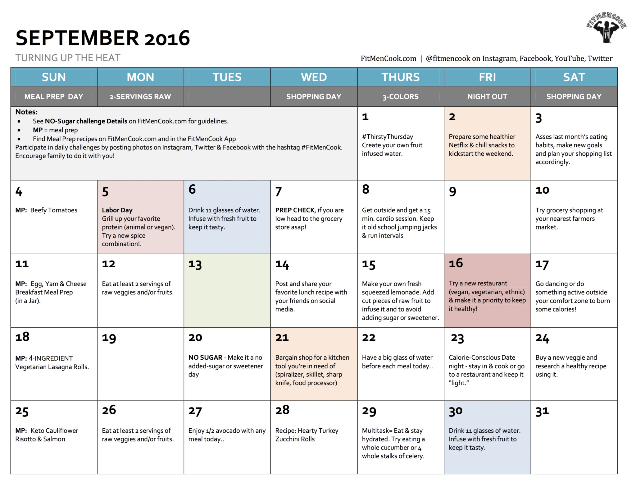 September 2016 Healthy Habits Calendar