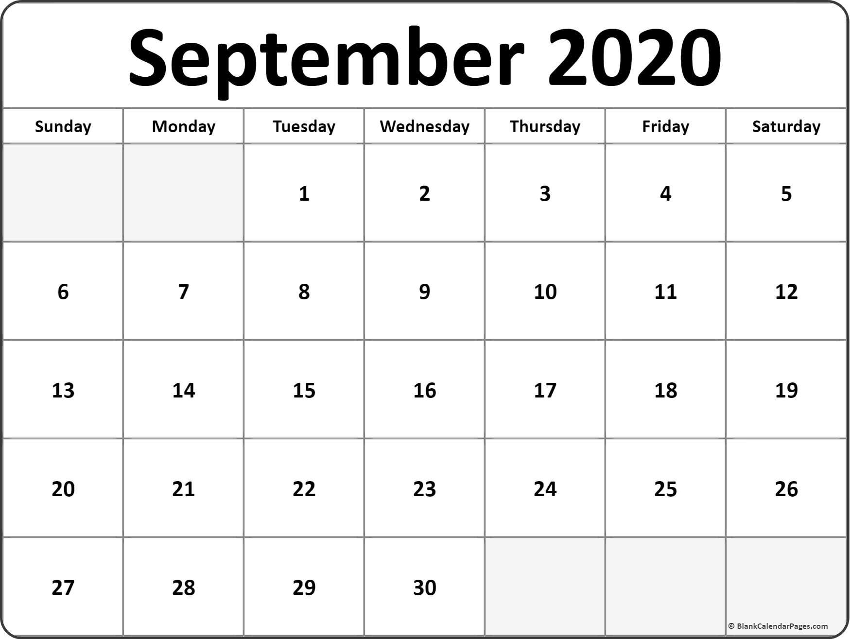 September 2020 Calendar | Free Printable Monthly Calendars