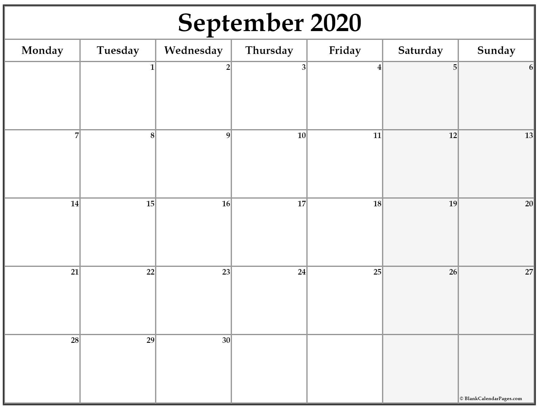 september 2020 monday calendar | monday to sunday