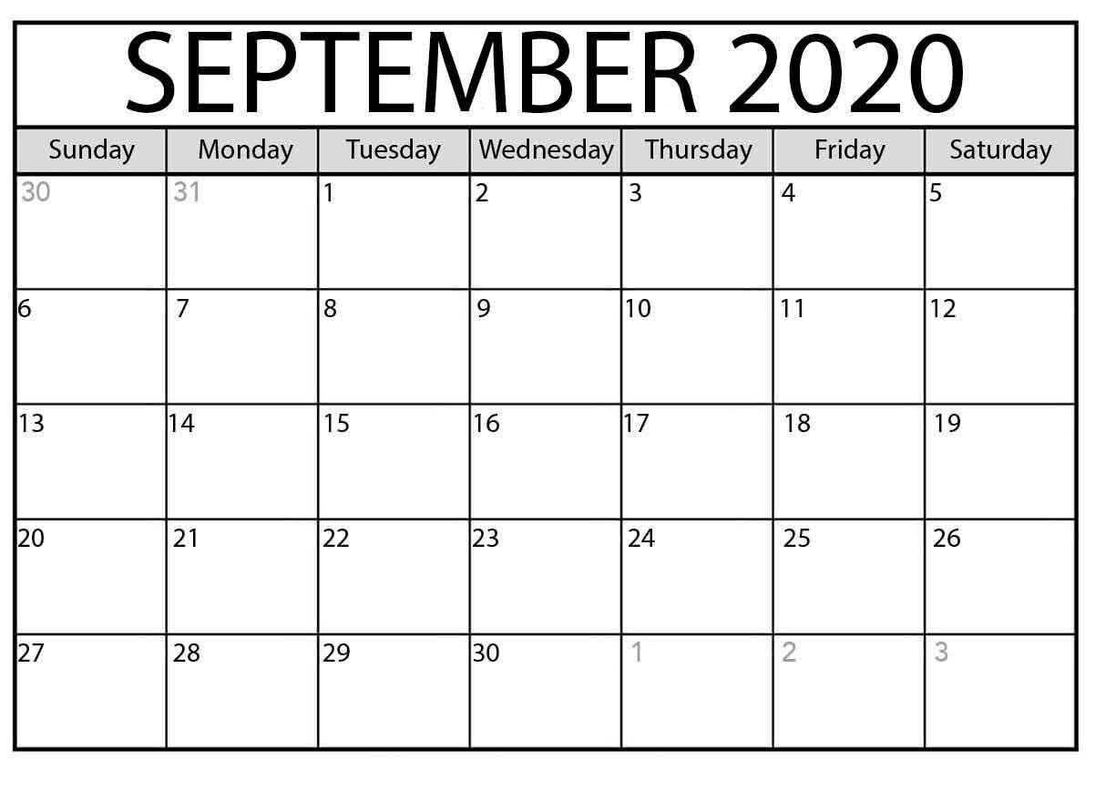 september 2020 printable monthly calendar printable