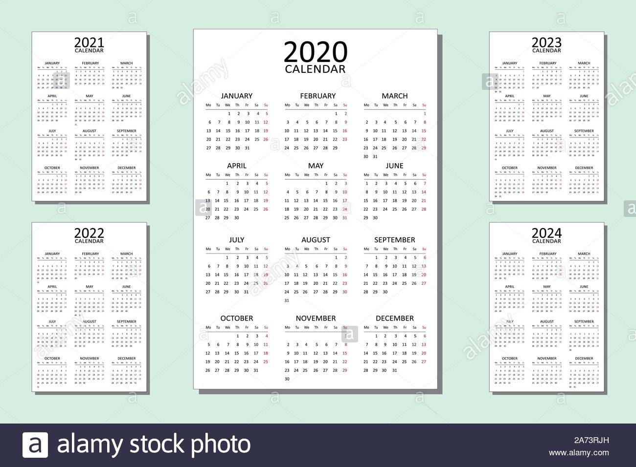 set of calendar for 5 year vector design print template for