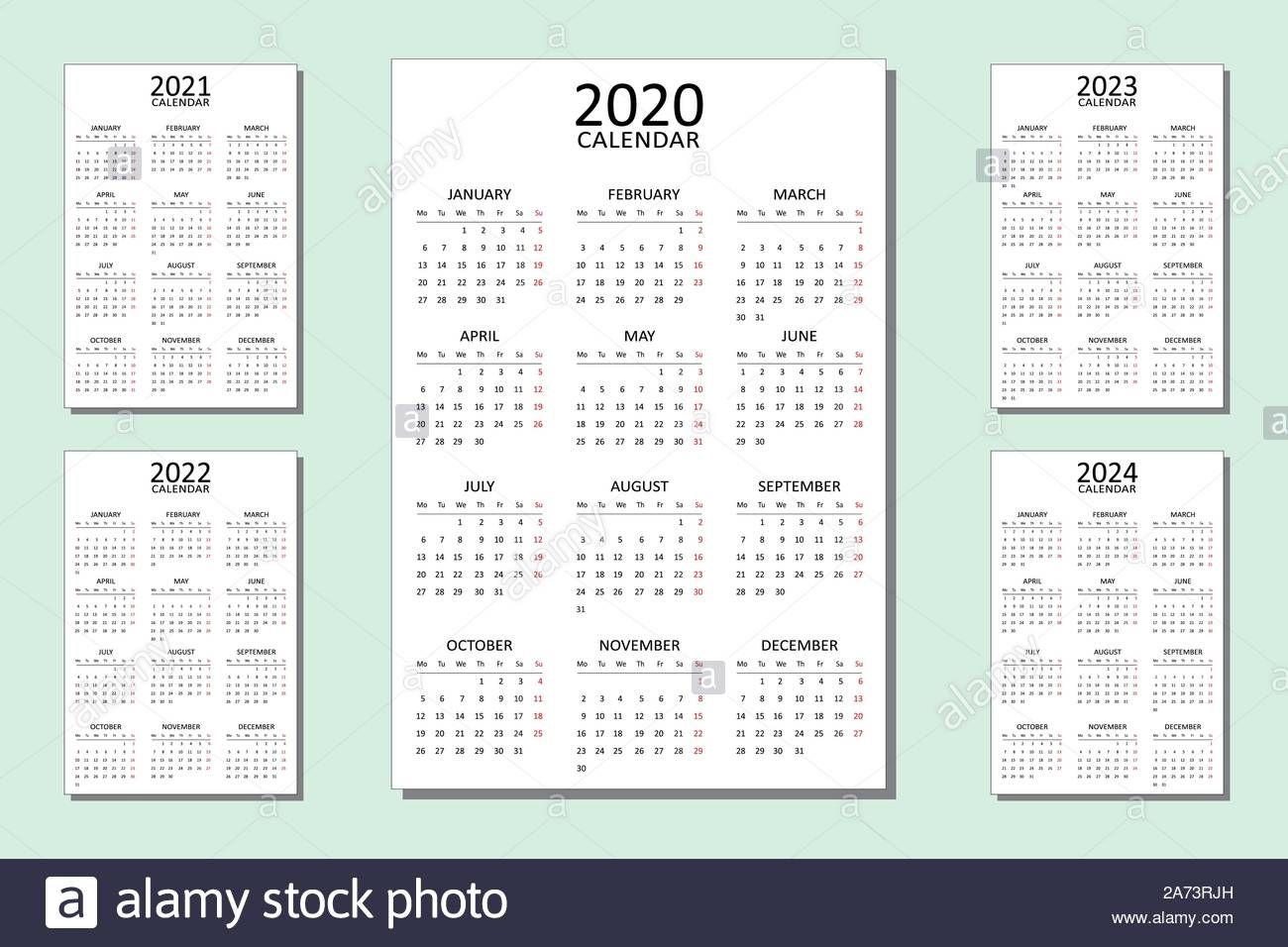 Set Of Calendar For 5 Year Vector Design Print Template For