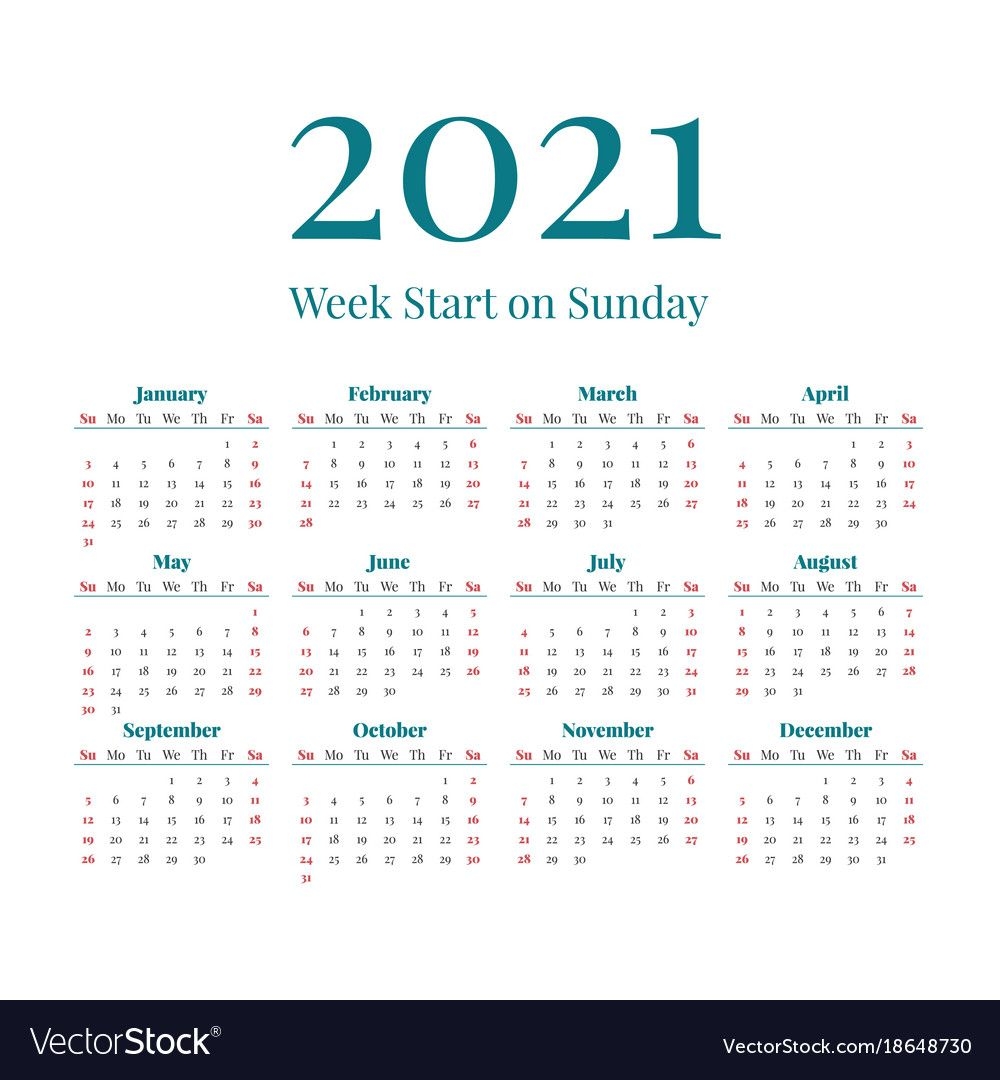 Simple 2021 Year Calendar