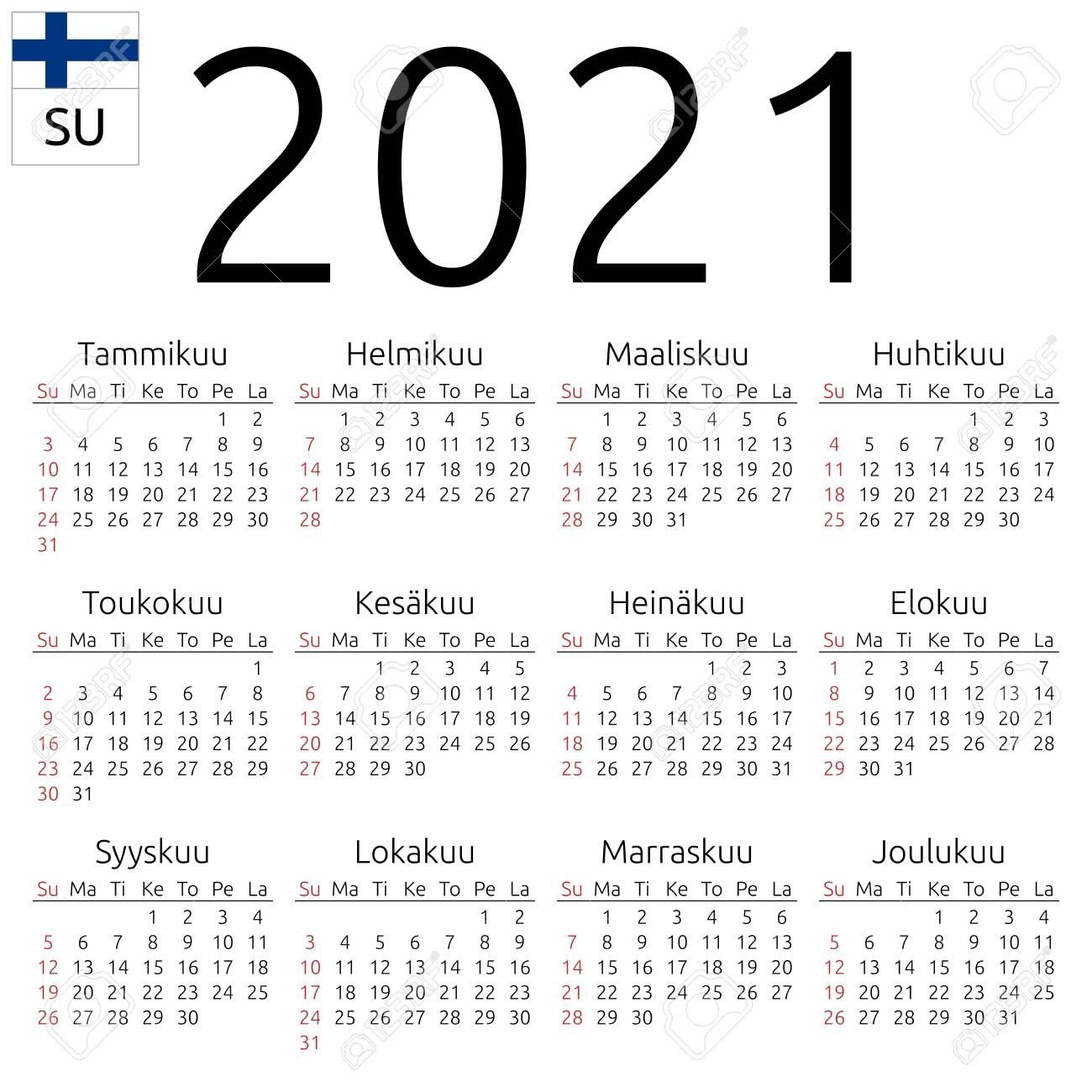 simple annual 2021 year wall calendar finnish language week