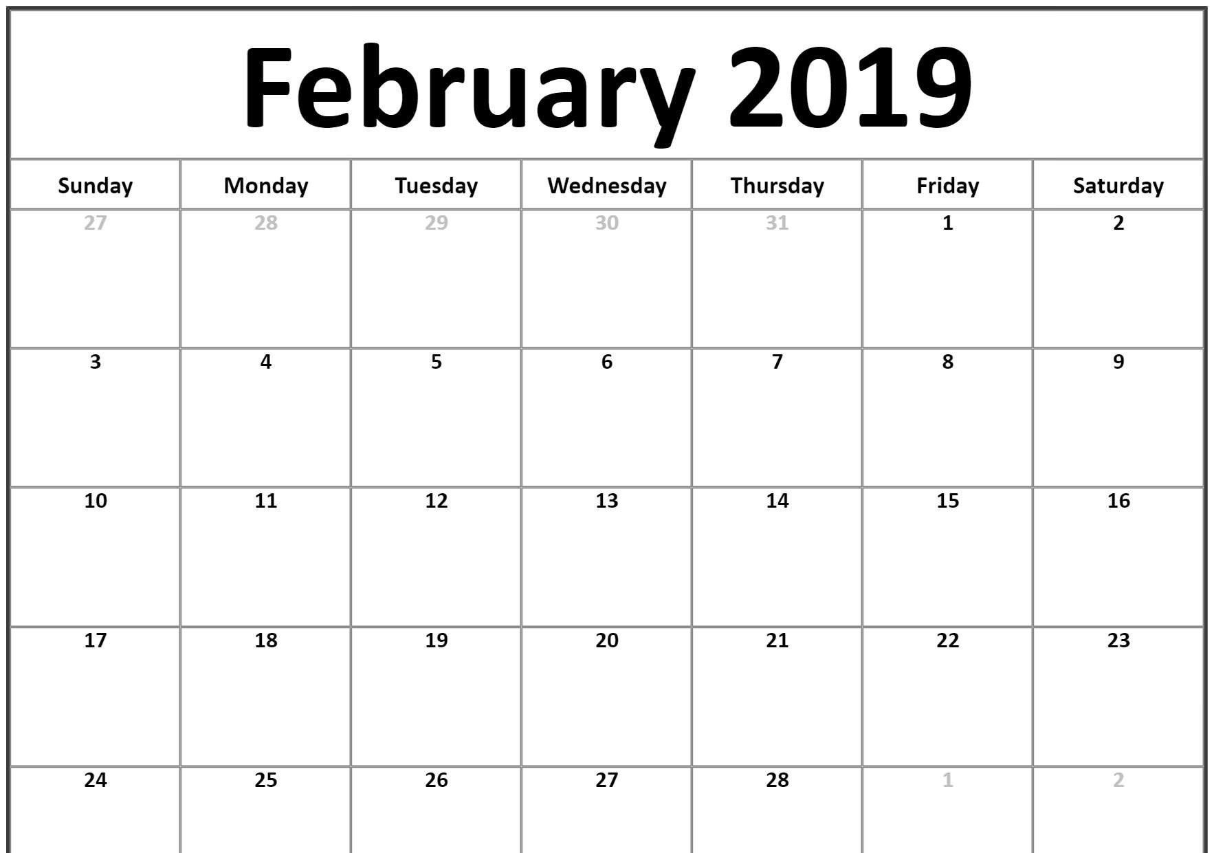 Small 2019 February Printable Calendar #landscape | Calendar