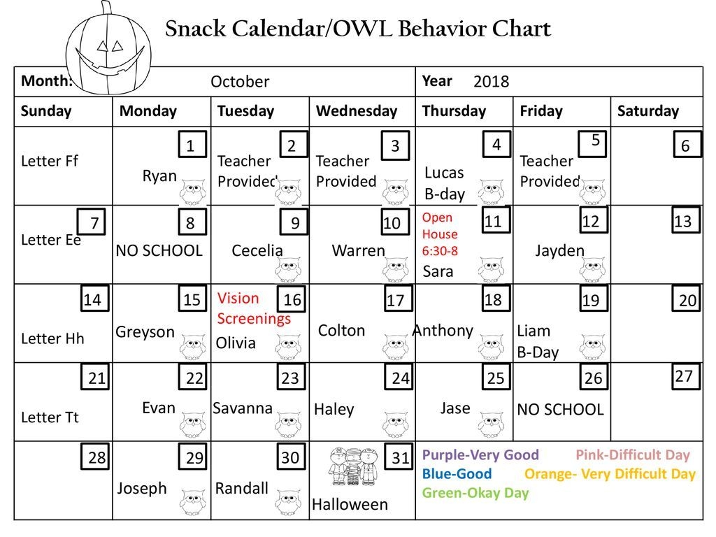 snack calendar/owl behavior chart ppt download