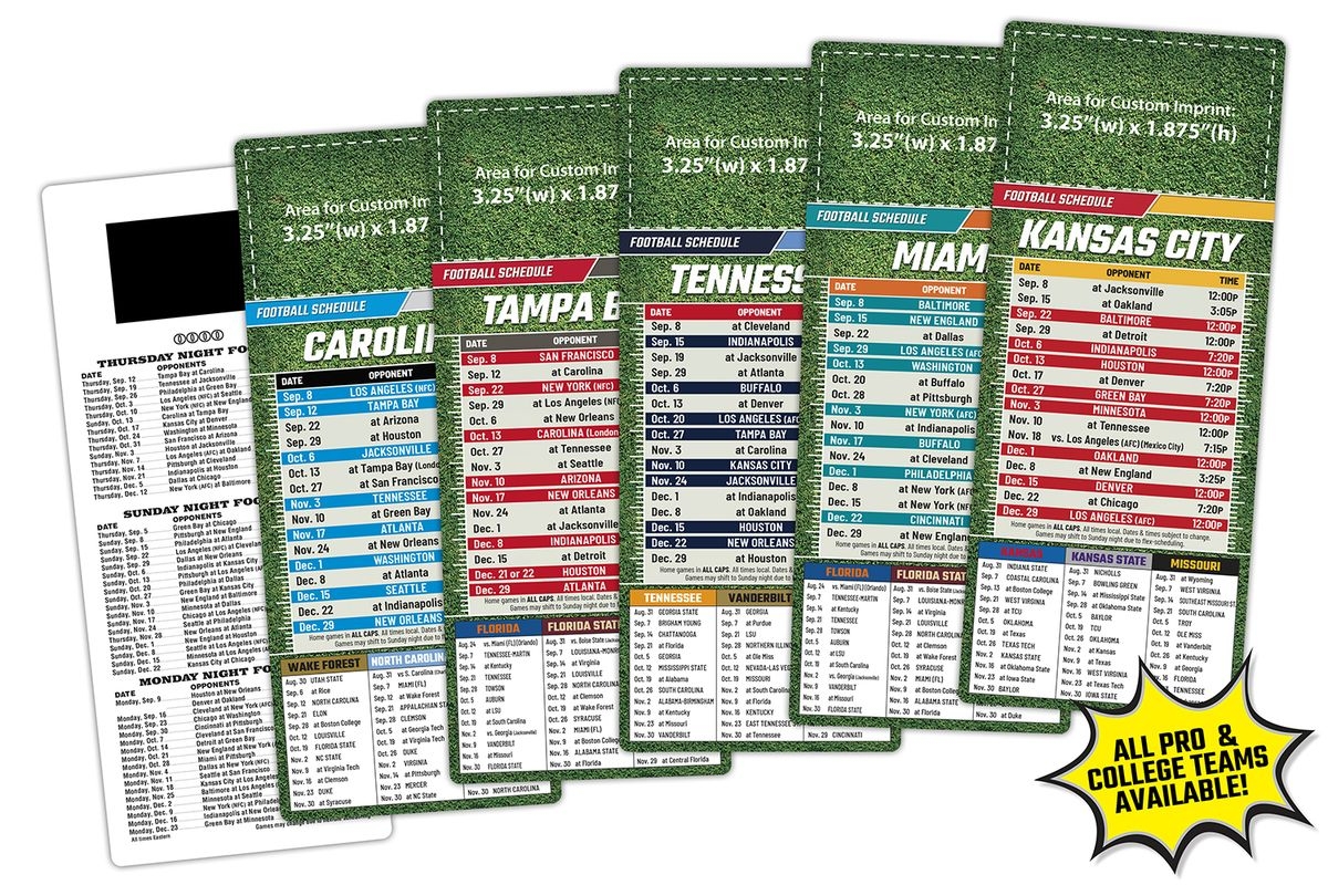 sports laminated card 3 5x8 5 football schedules 14 pt