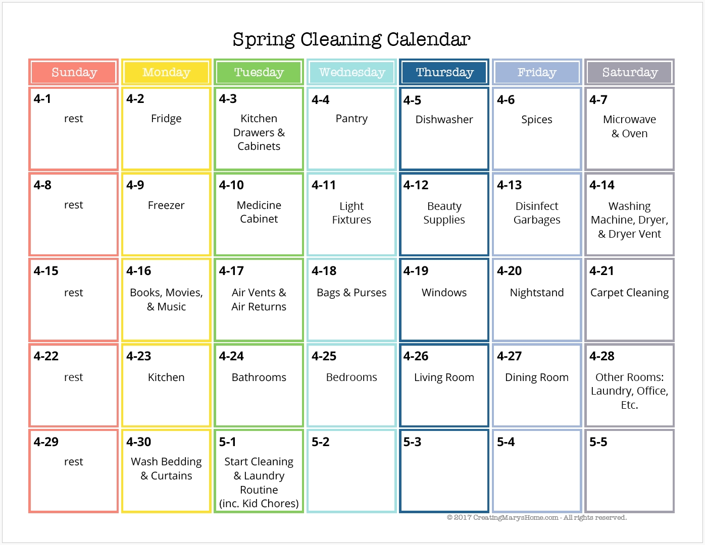 spring cleaning bundle: calendar, checklists, and more