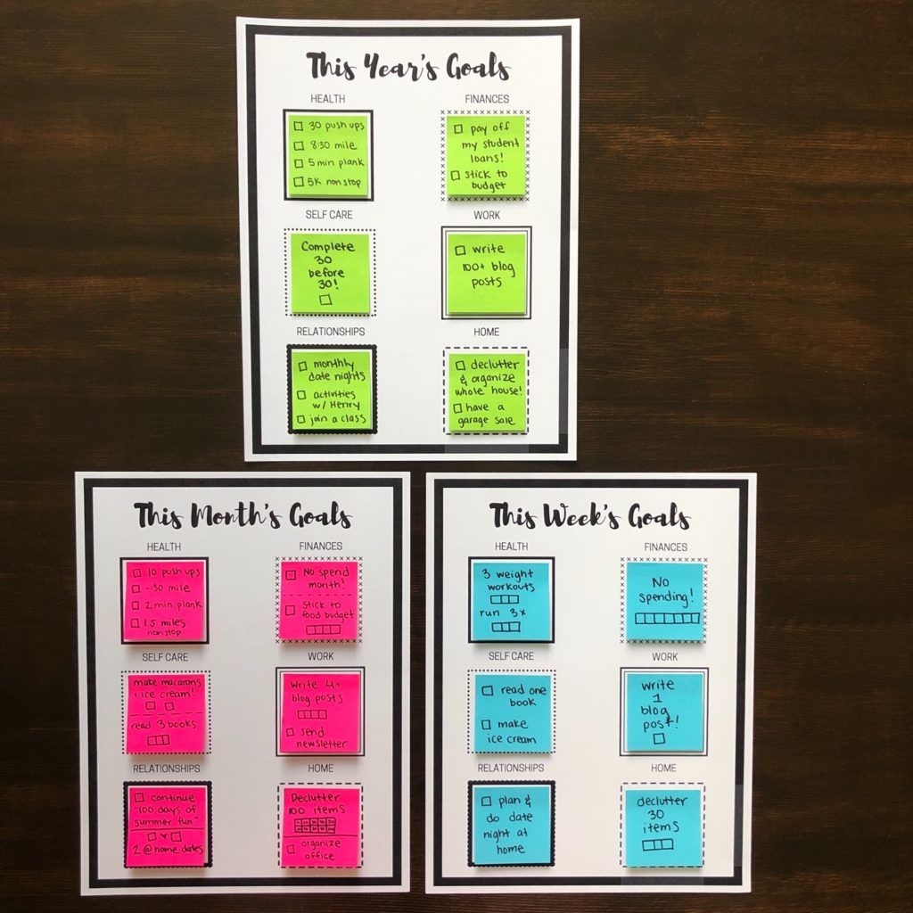 sticky note goal setting printables – let&#039;s live and learn