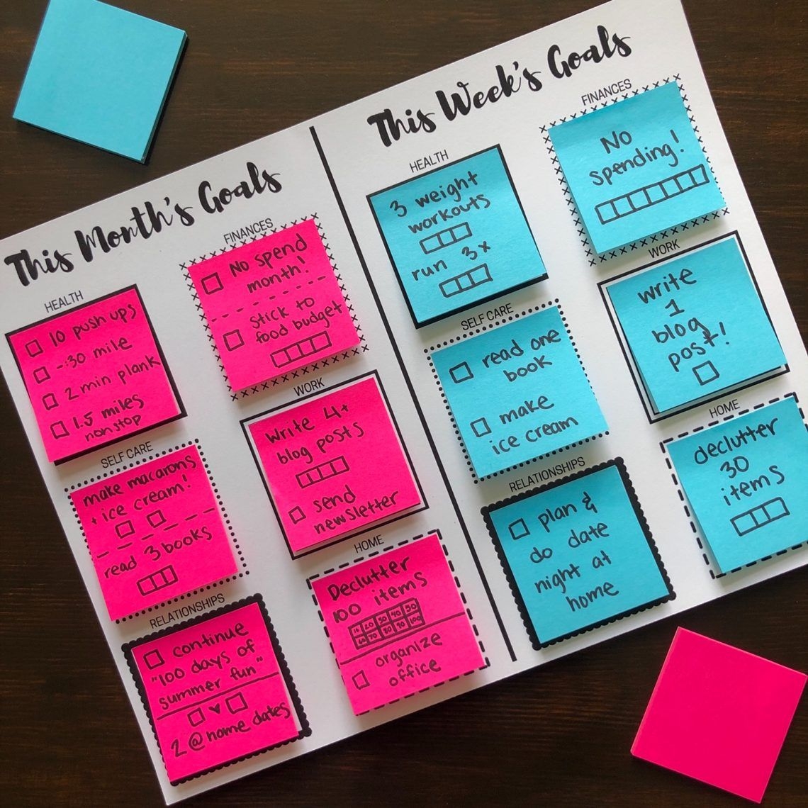 sticky note goal setting printables – let&#039;s live and learn