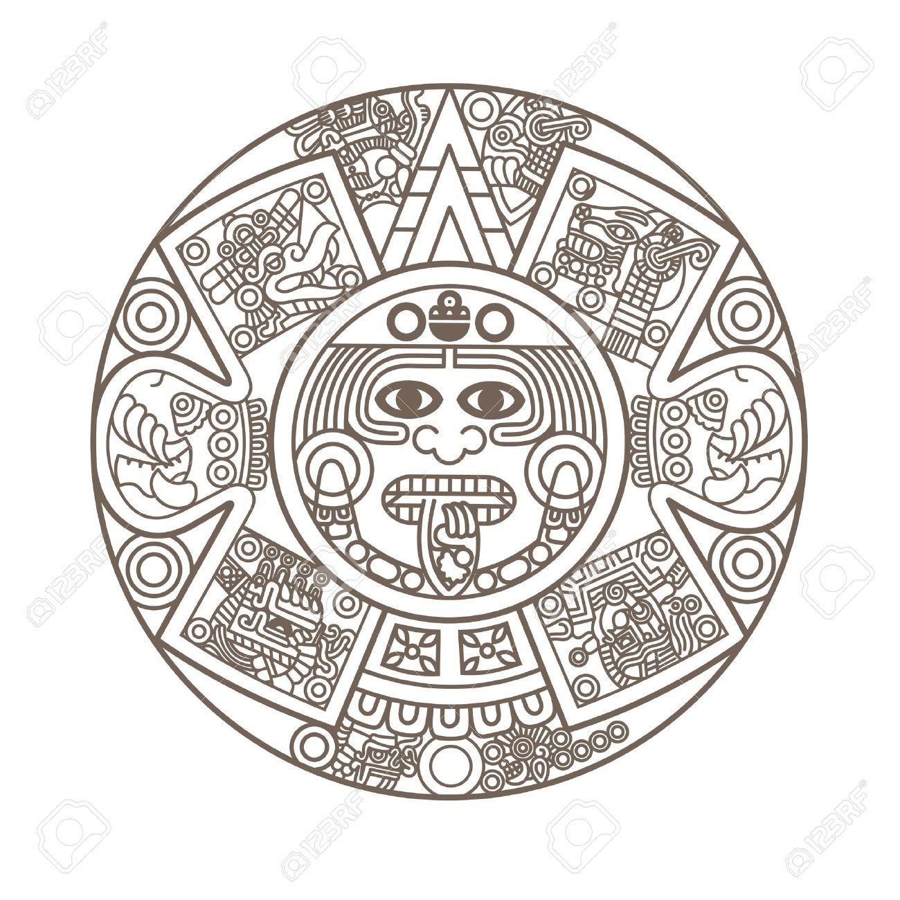 Stylized Aztec Calendar In Gold Color, Vector Illustration