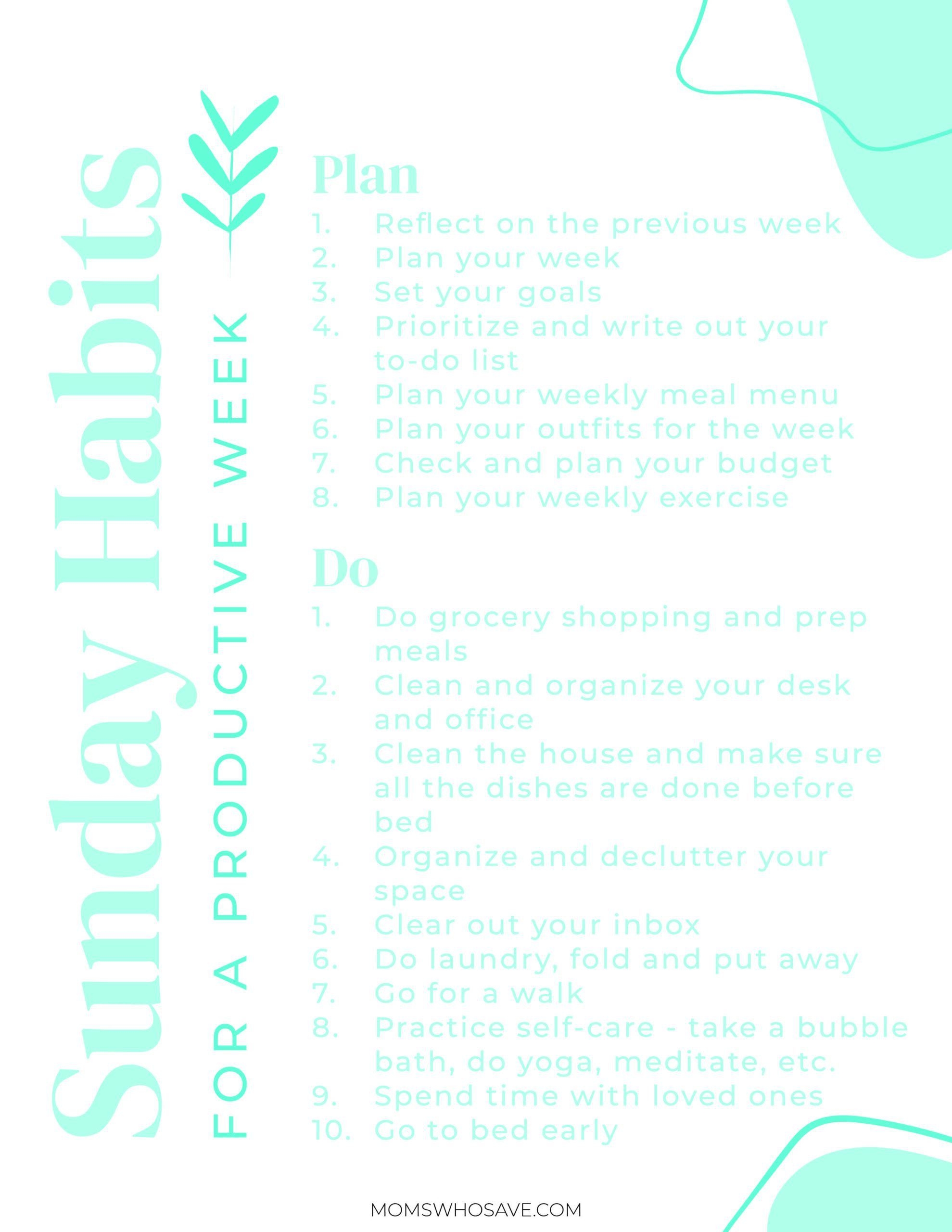 Sunday Habits For A Productive Week | Momswhosave