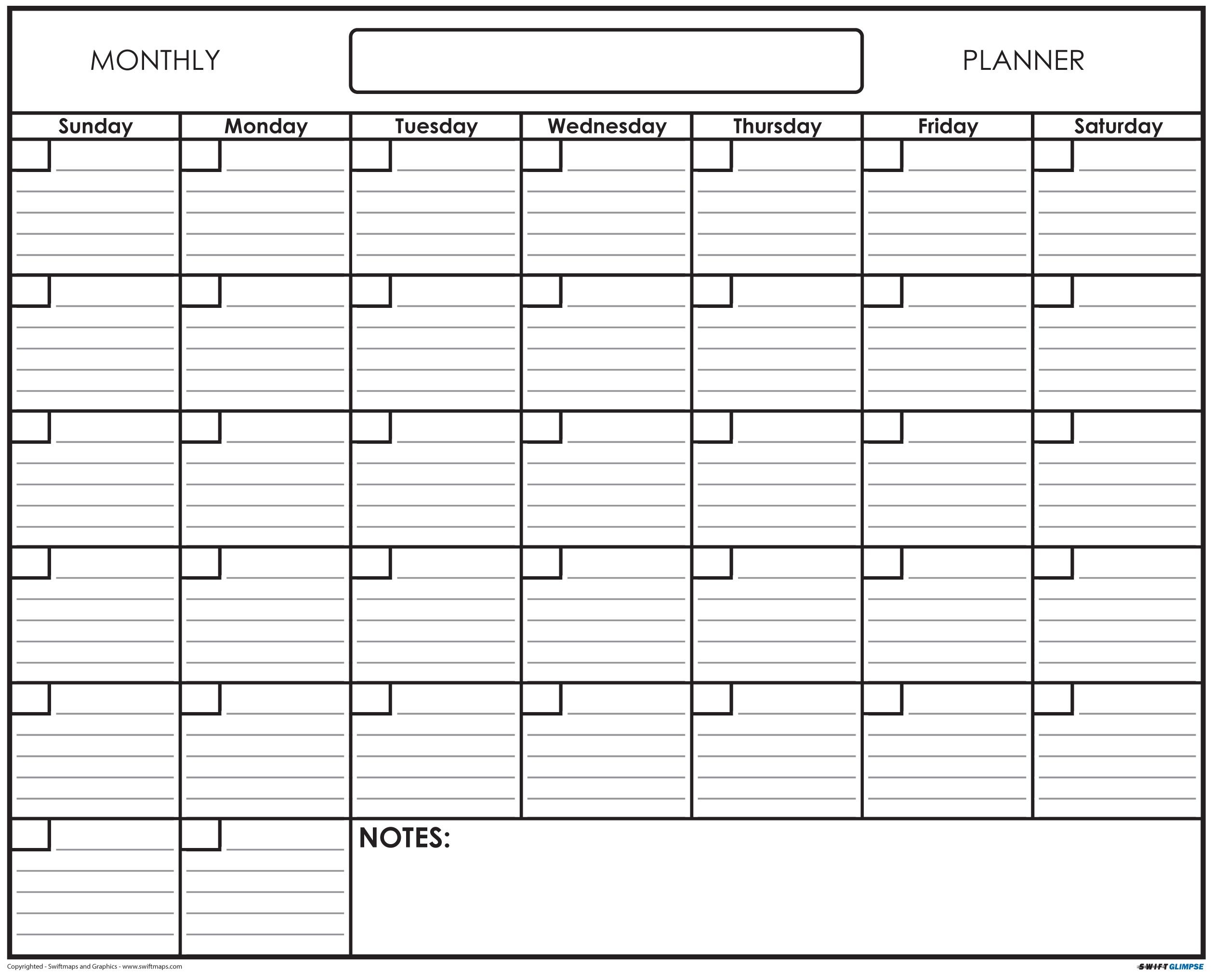 Swiftglimpse Blank 1 Month Undated Wall Calendar Monthly Wall Planner