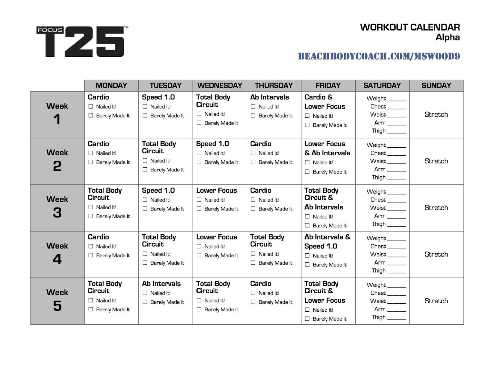 T25 Schedule Printable That Are Revered | Mason Website