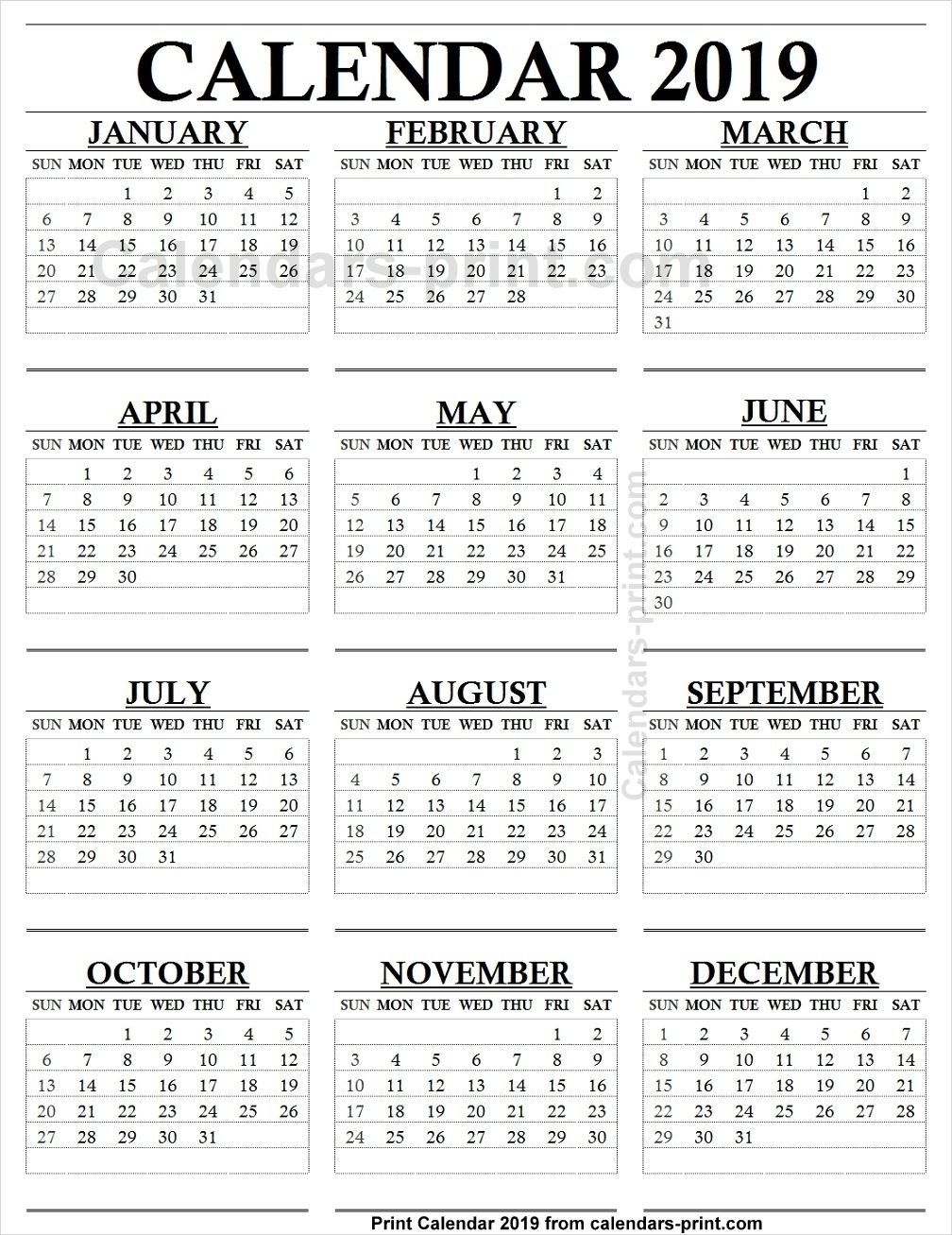 Take 2019 Blank Monthly Calendar Printable 12 Months