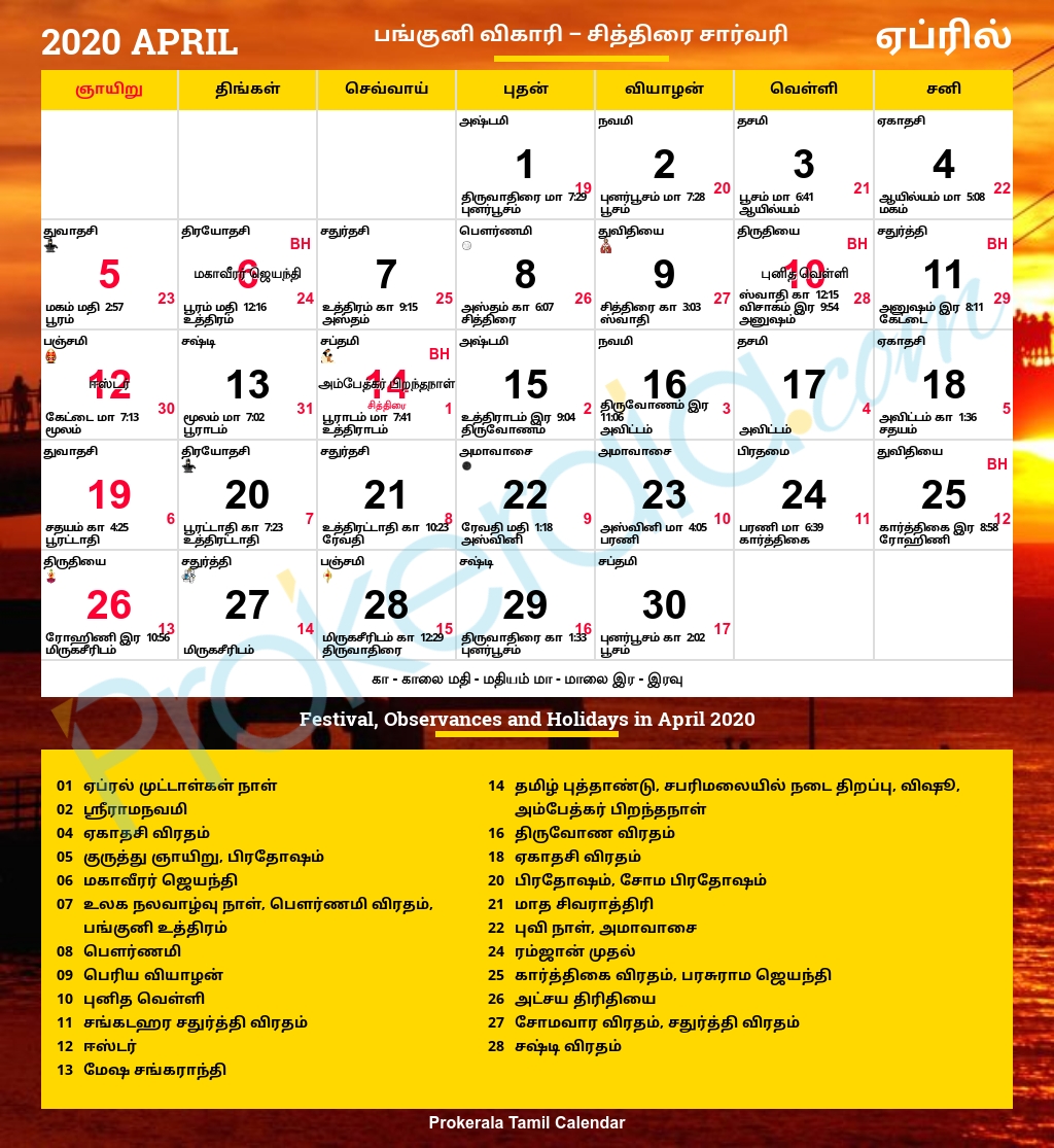 Tamil Calendar 2020, April