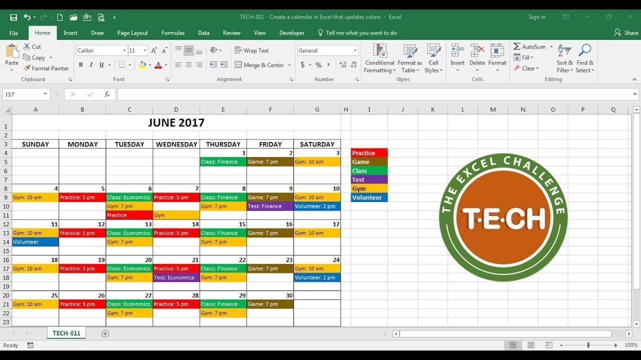 tech 011 create a calendar in excel that automatically